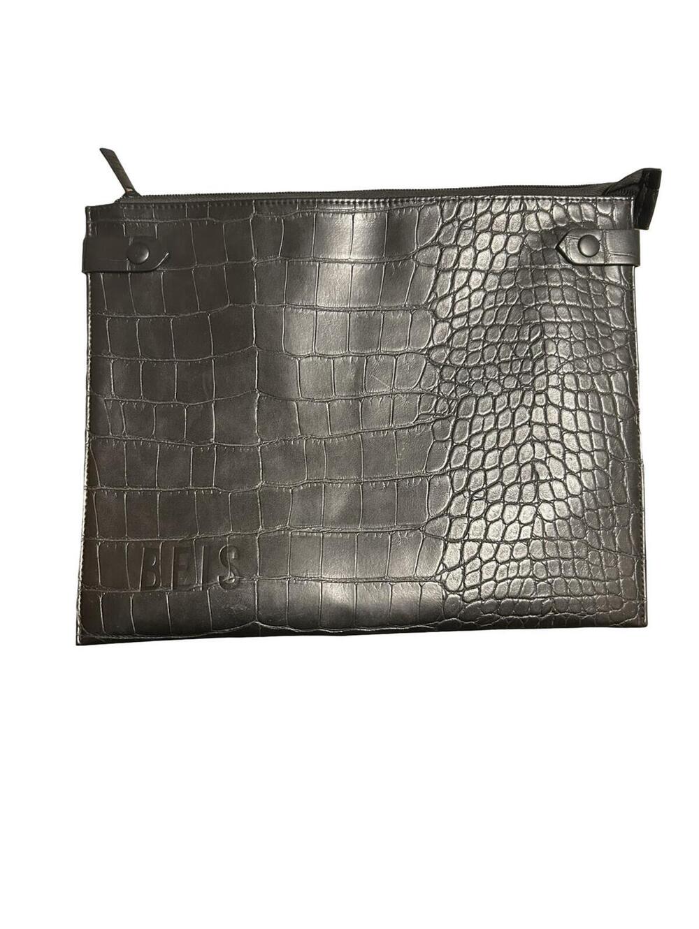 BEIS‎ Black Croc Embossed Zip Pouch Clutch Organizer Bag